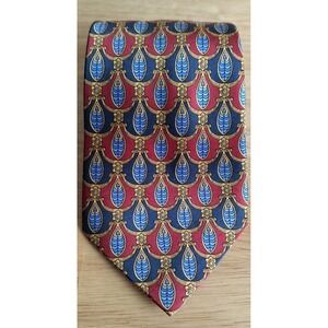 Vintage Richel Royal Silk Tie Handmade Spain Red Navy Gold Baroque Medallion